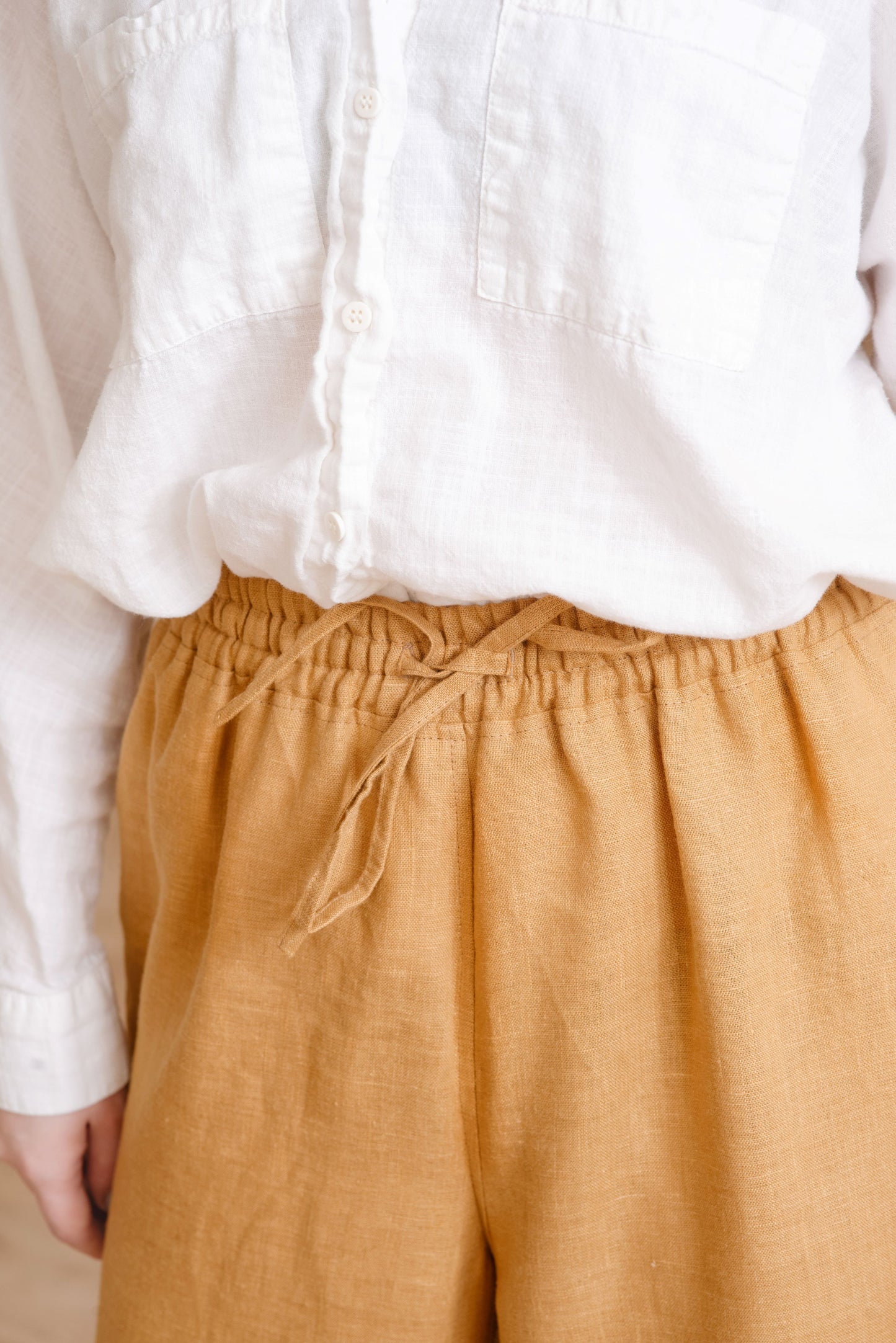 Linen pajama set with drawstring pants