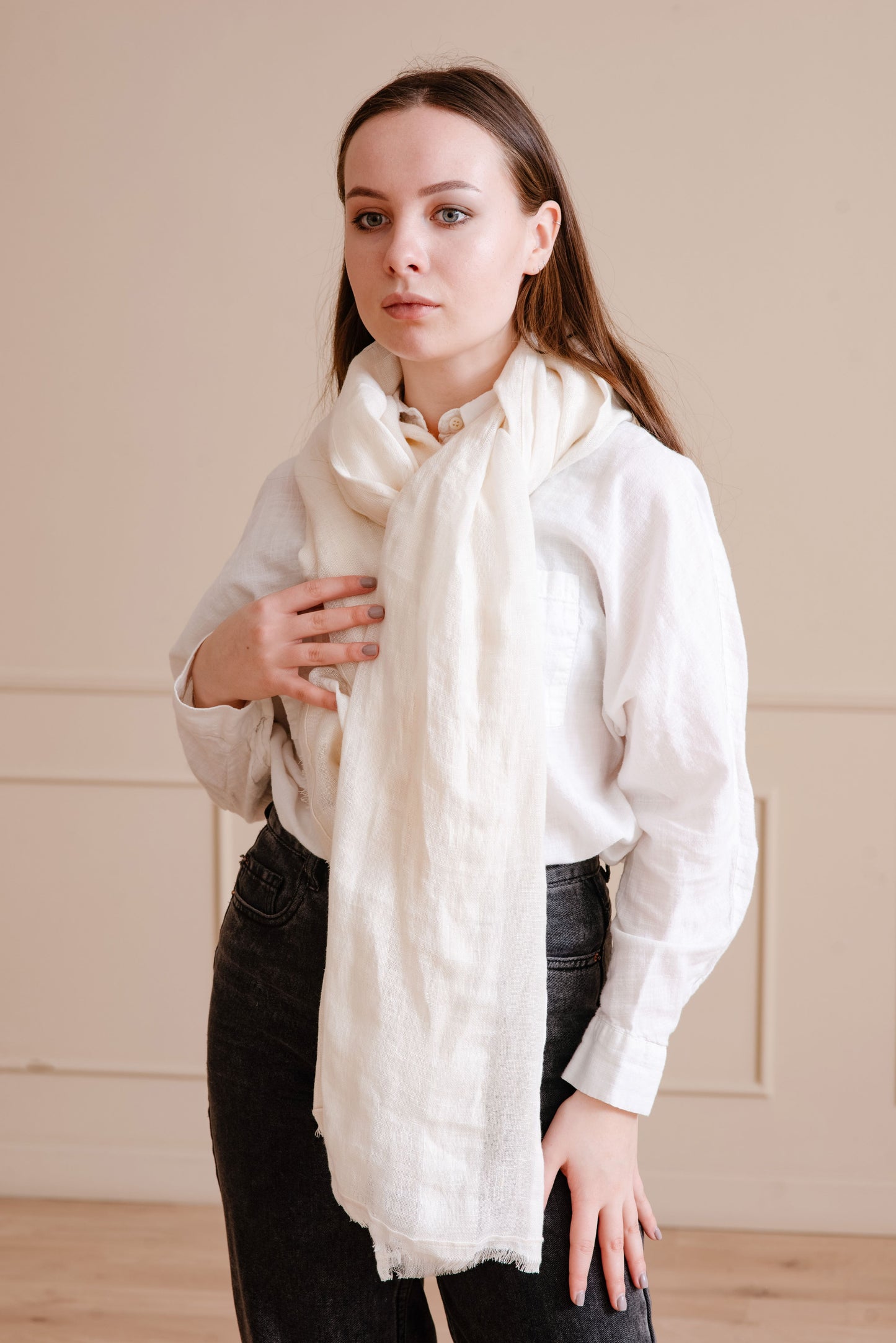 Ivory linen scarf