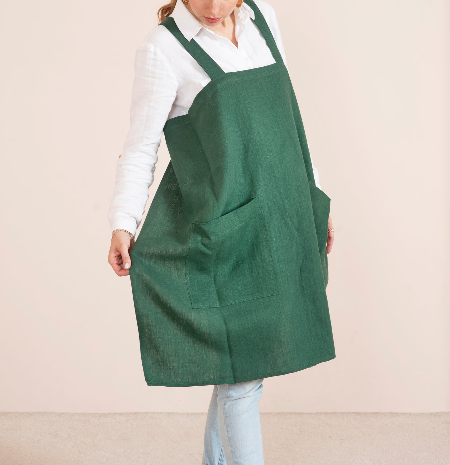 Linen cross back apron in various colors