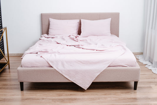 Rose linen bedding: Fitted sheet, Flat sheet, Pillowcase or Set