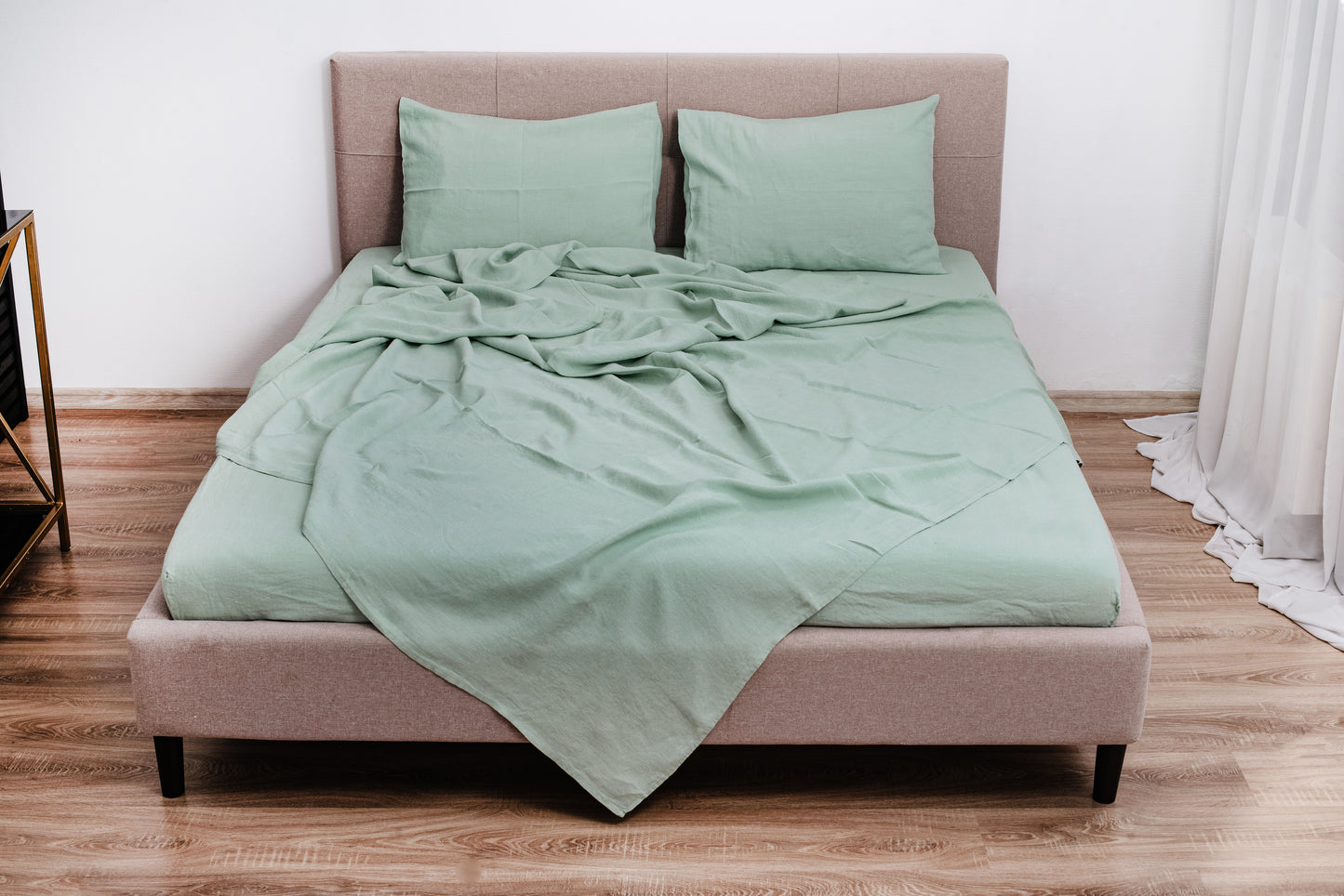 Mint linen bedding: Fitted sheet, Flat sheet, Pillowcase or Set