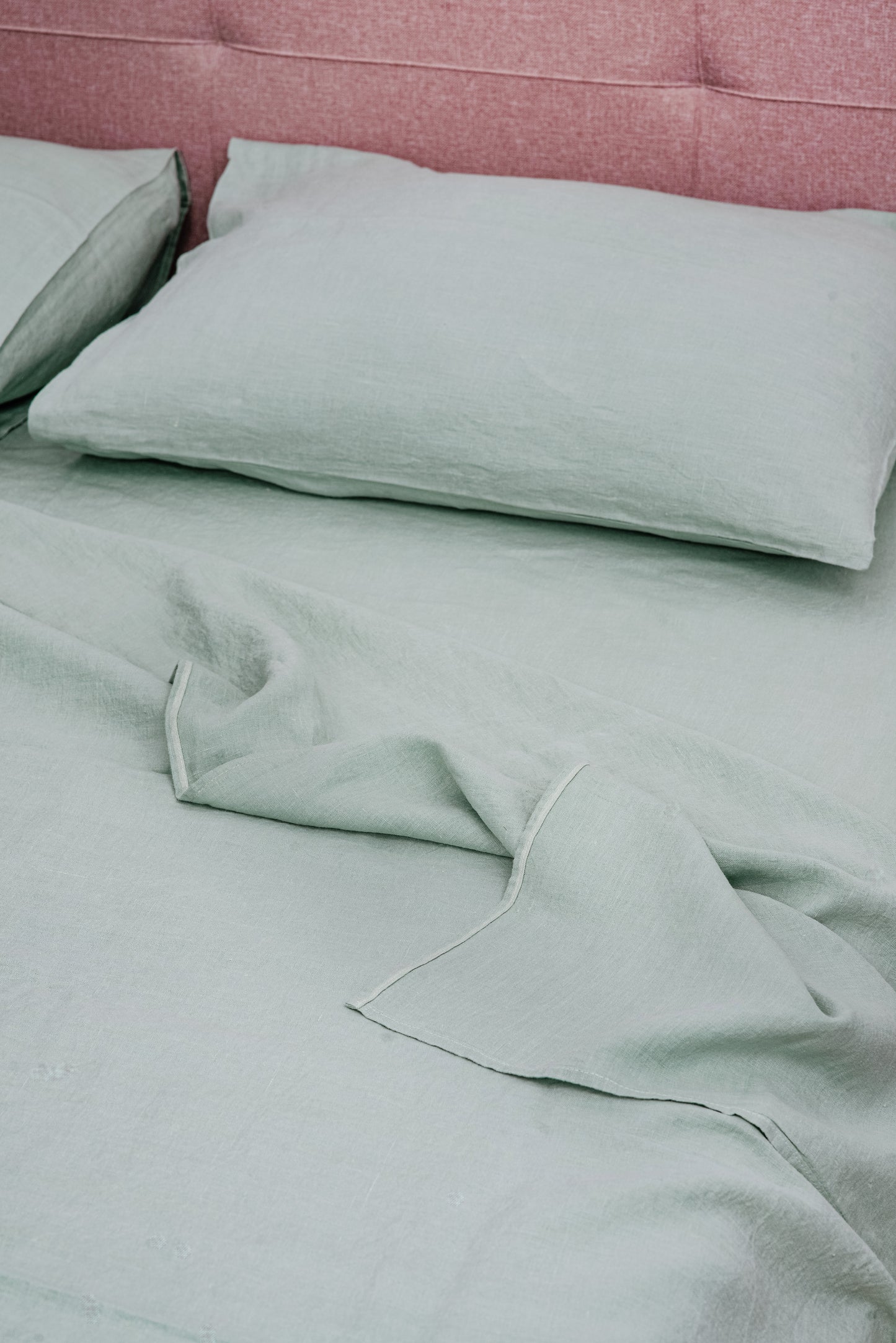 Mint linen bedding: Fitted sheet, Flat sheet, Pillowcase or Set