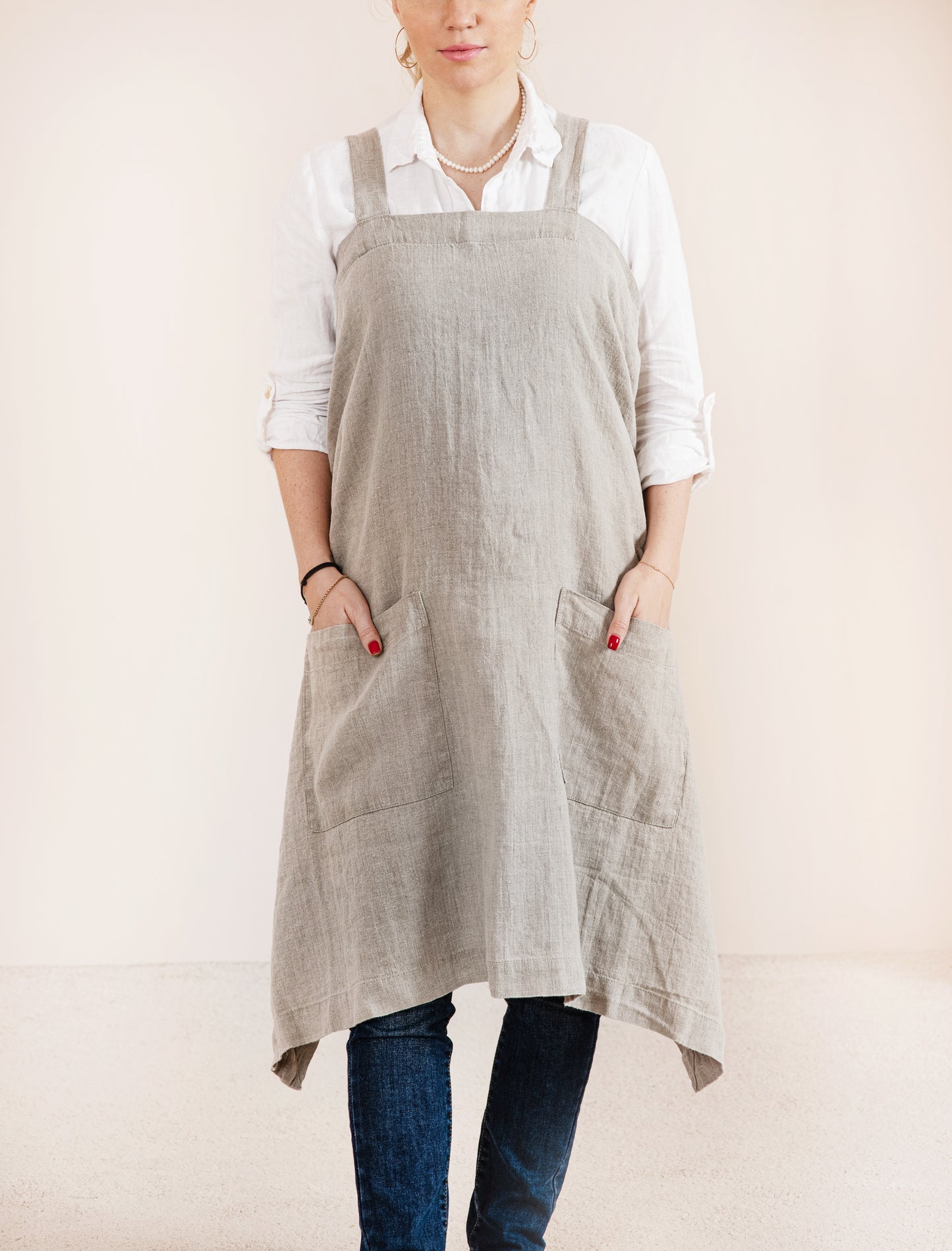 Linen cross back apron in various colors