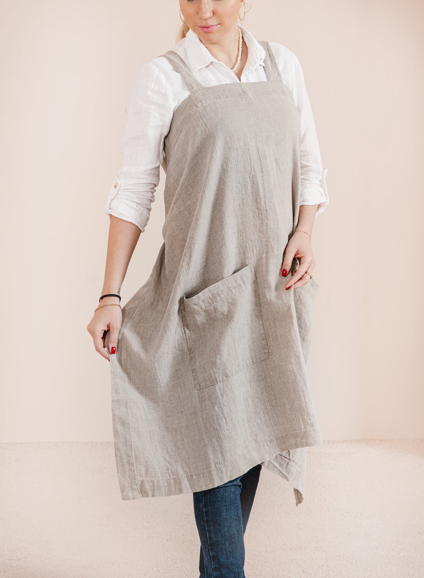 Linen cross back apron in various colors