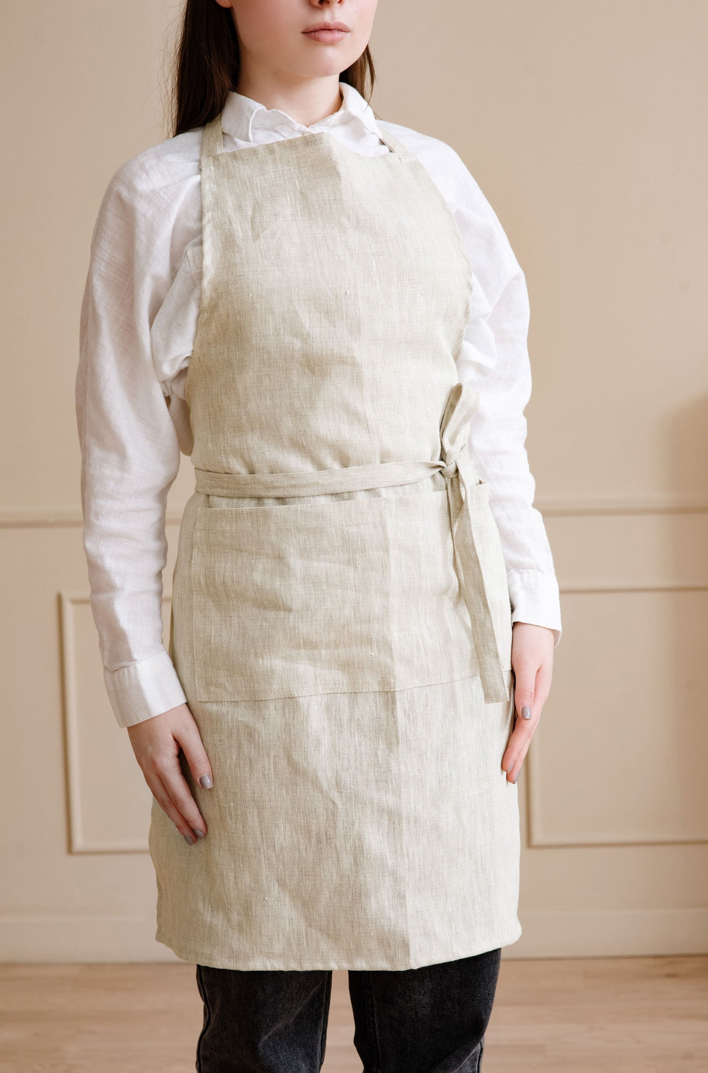 Khaki linen apron