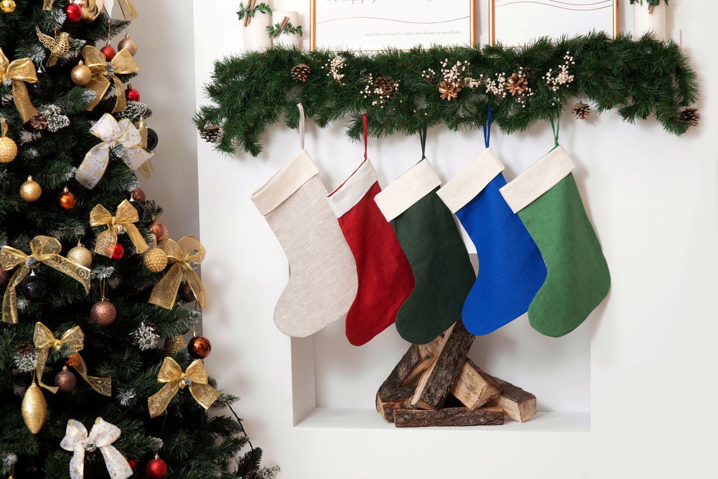 Linen christmas stockings