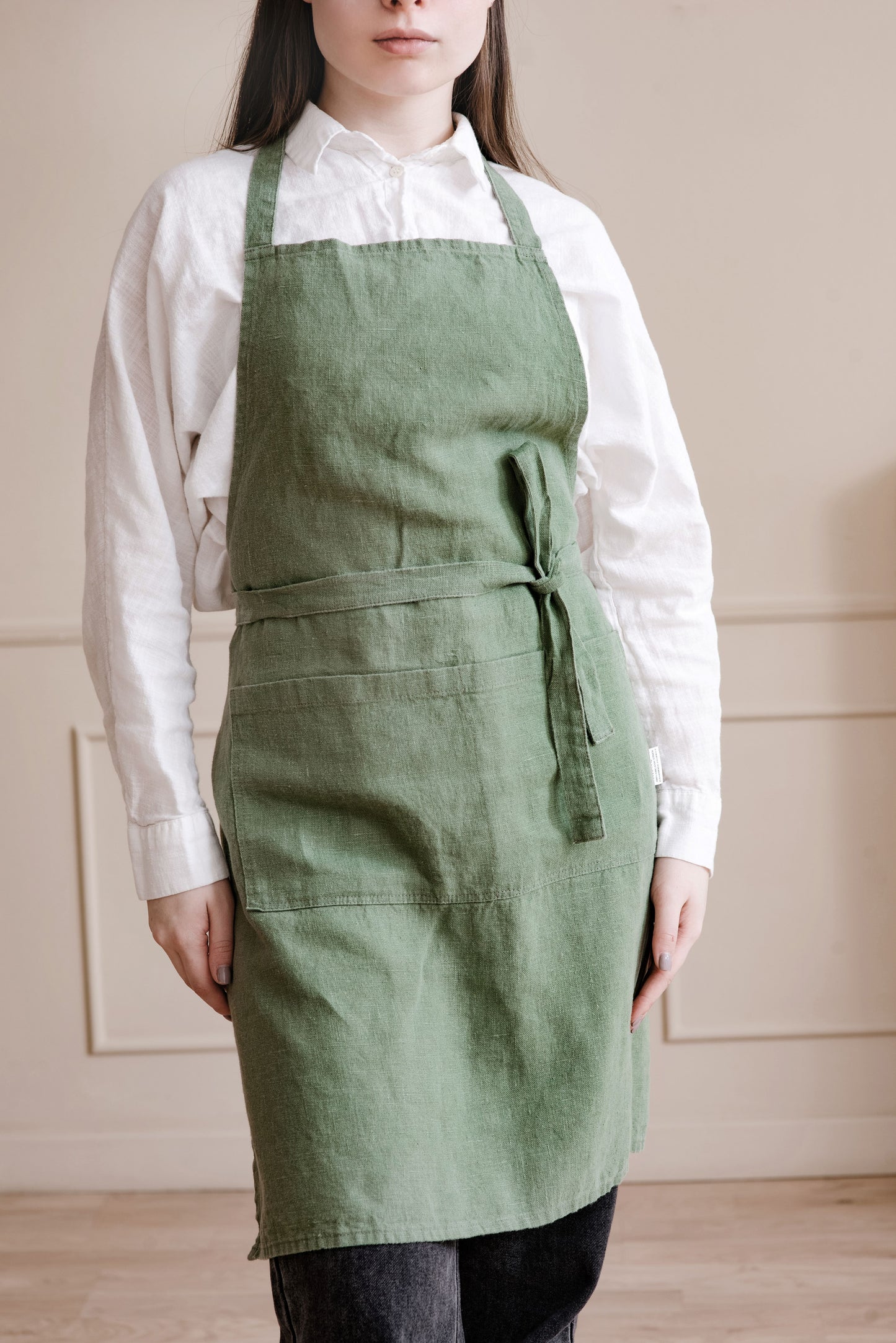 Khaki linen apron