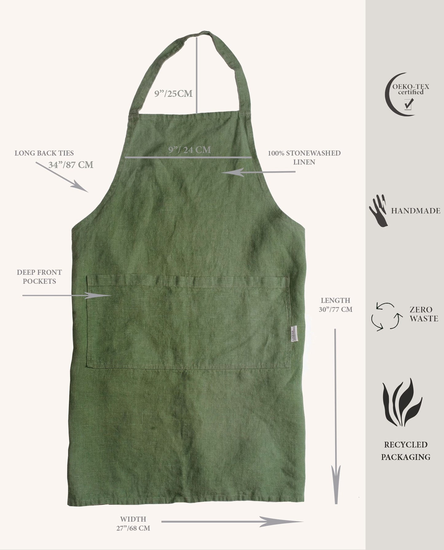 Khaki linen apron