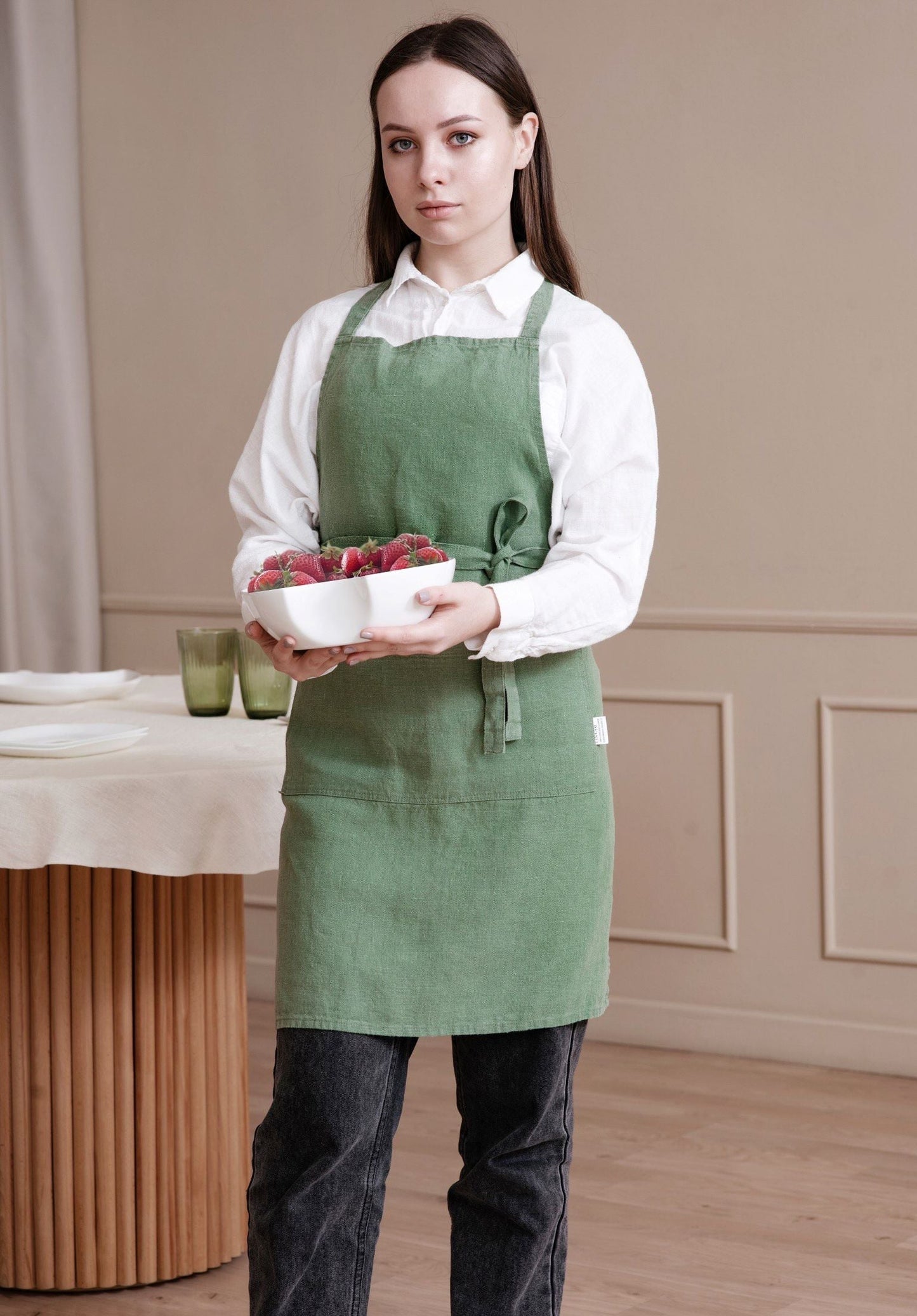 Khaki linen apron