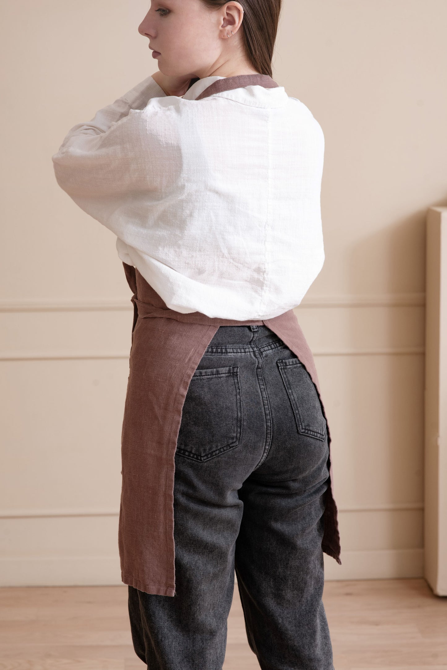 Khaki linen apron