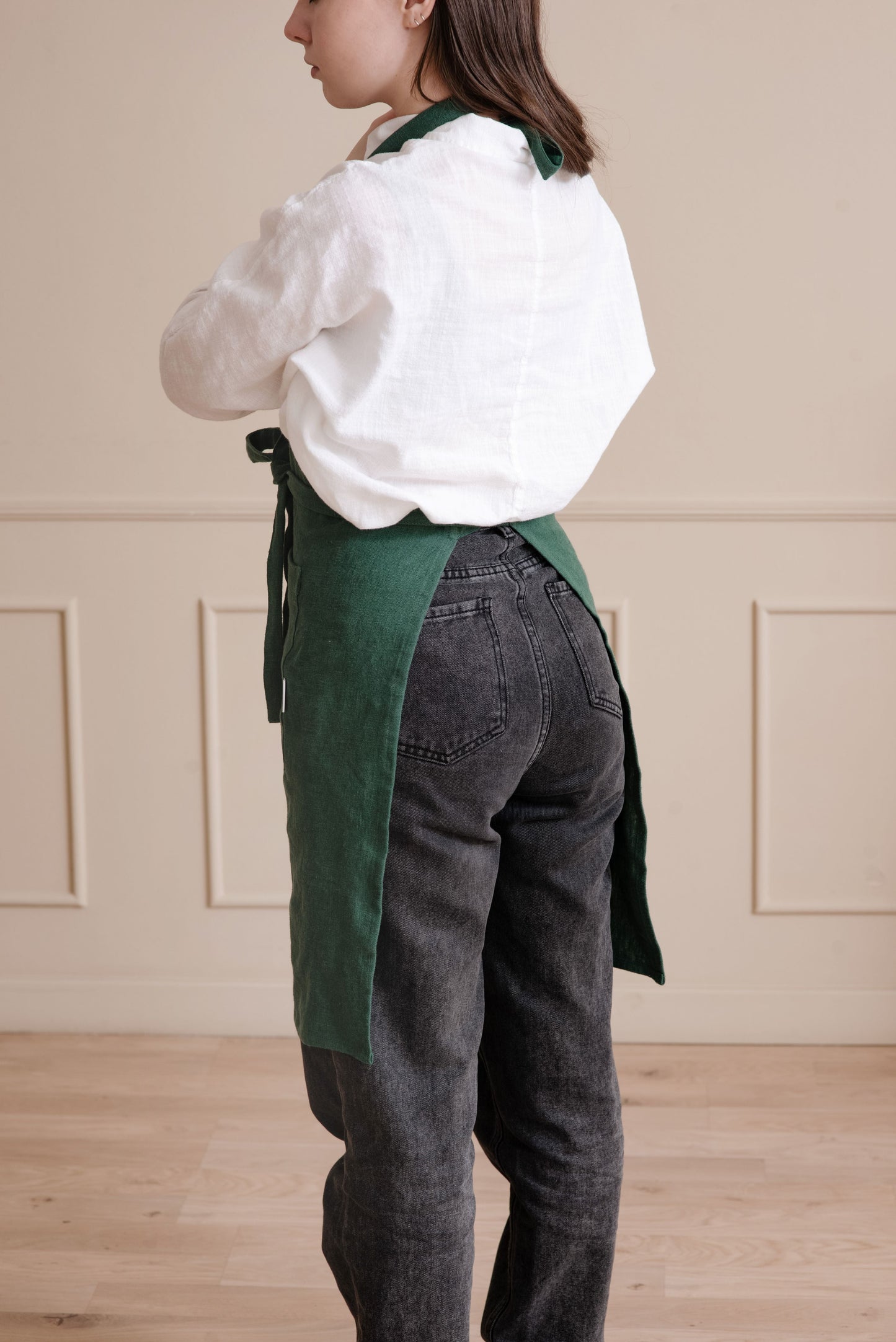 Khaki linen apron