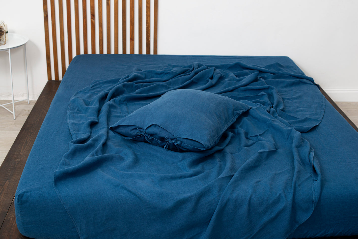Blue linen bedding: Fitted sheet, Flat sheet, Pillowcase or Set