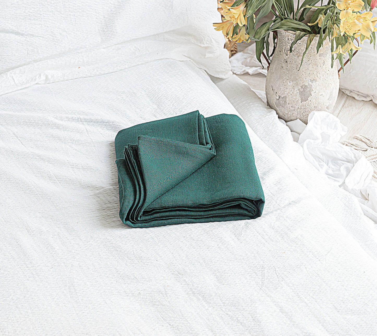 Green linen bedding: Fitted sheet, Flat sheet, Pillowcase or Set