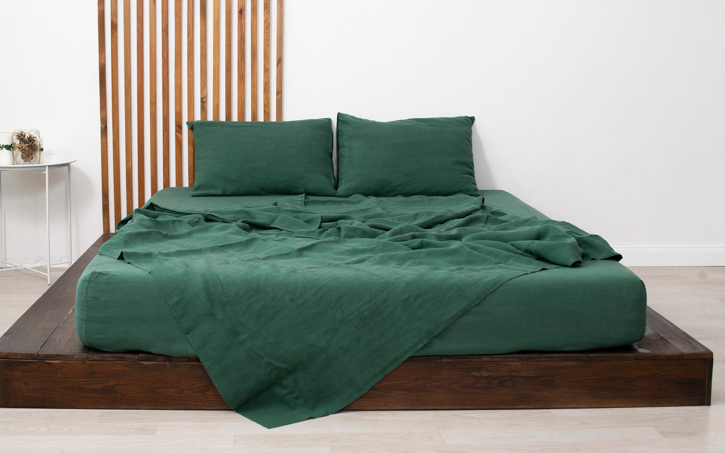 Green linen bedding: Fitted sheet, Flat sheet, Pillowcase or Set