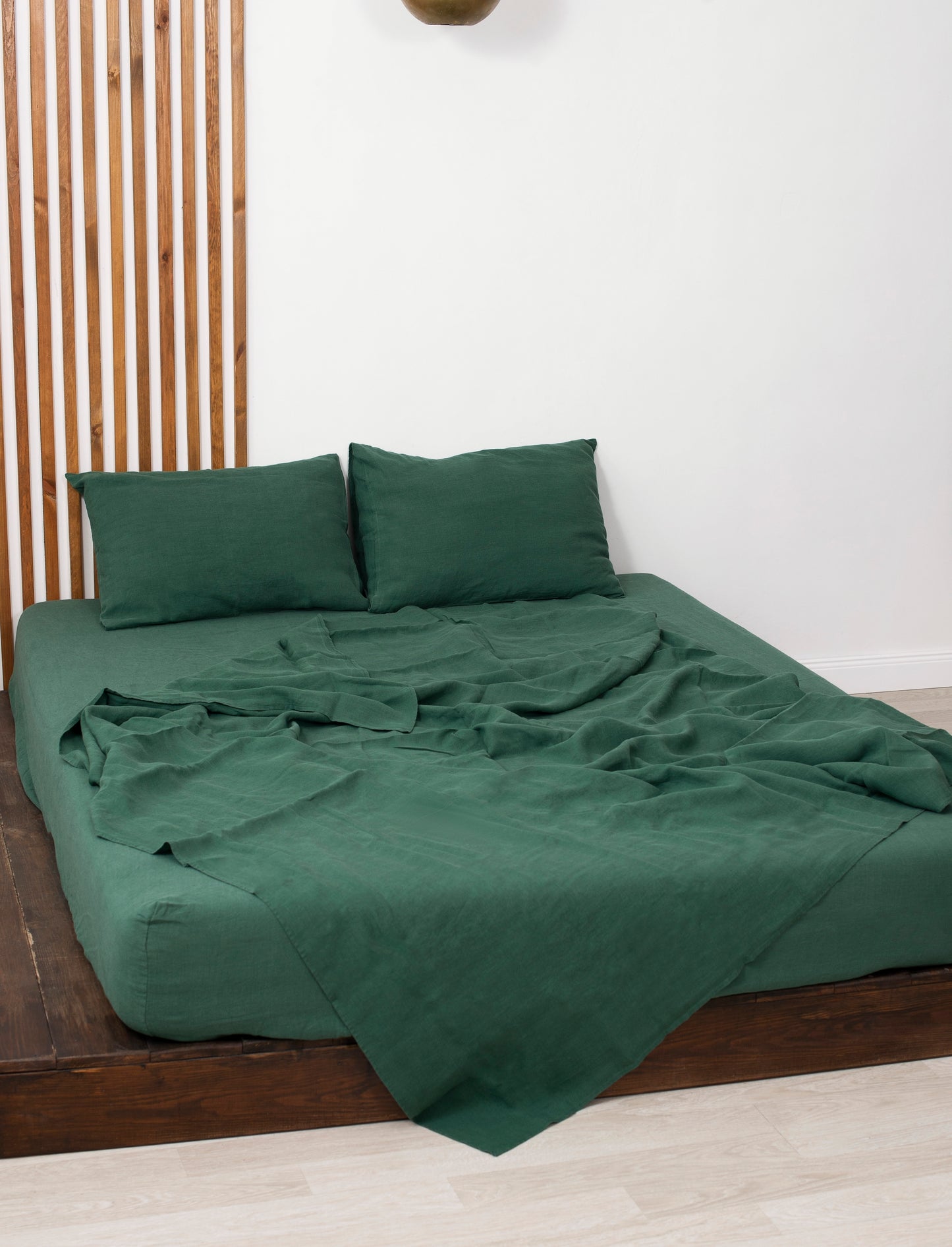 Green linen bedding: Fitted sheet, Flat sheet, Pillowcase or Set