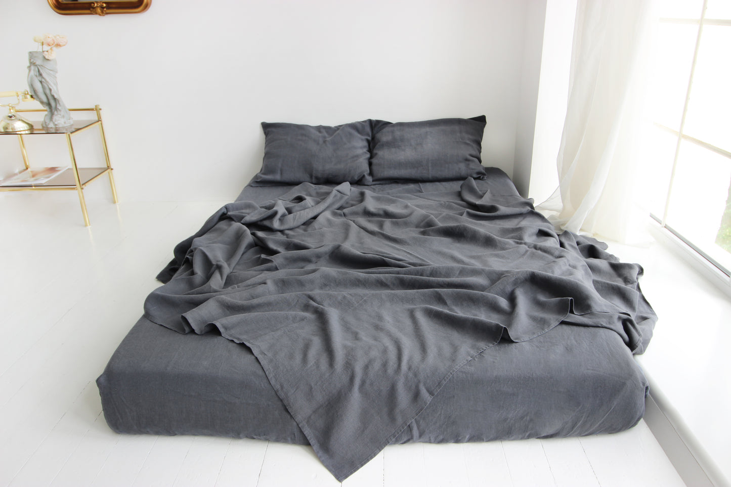 Graphite linen bedding: Fitted sheet, Flat sheet, Pillowcase or Set