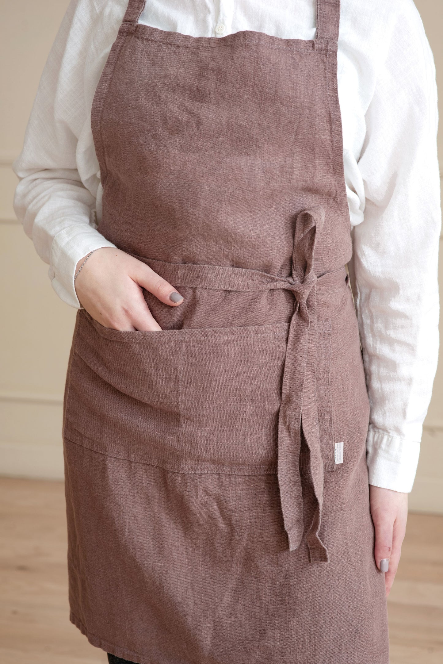 Khaki linen apron