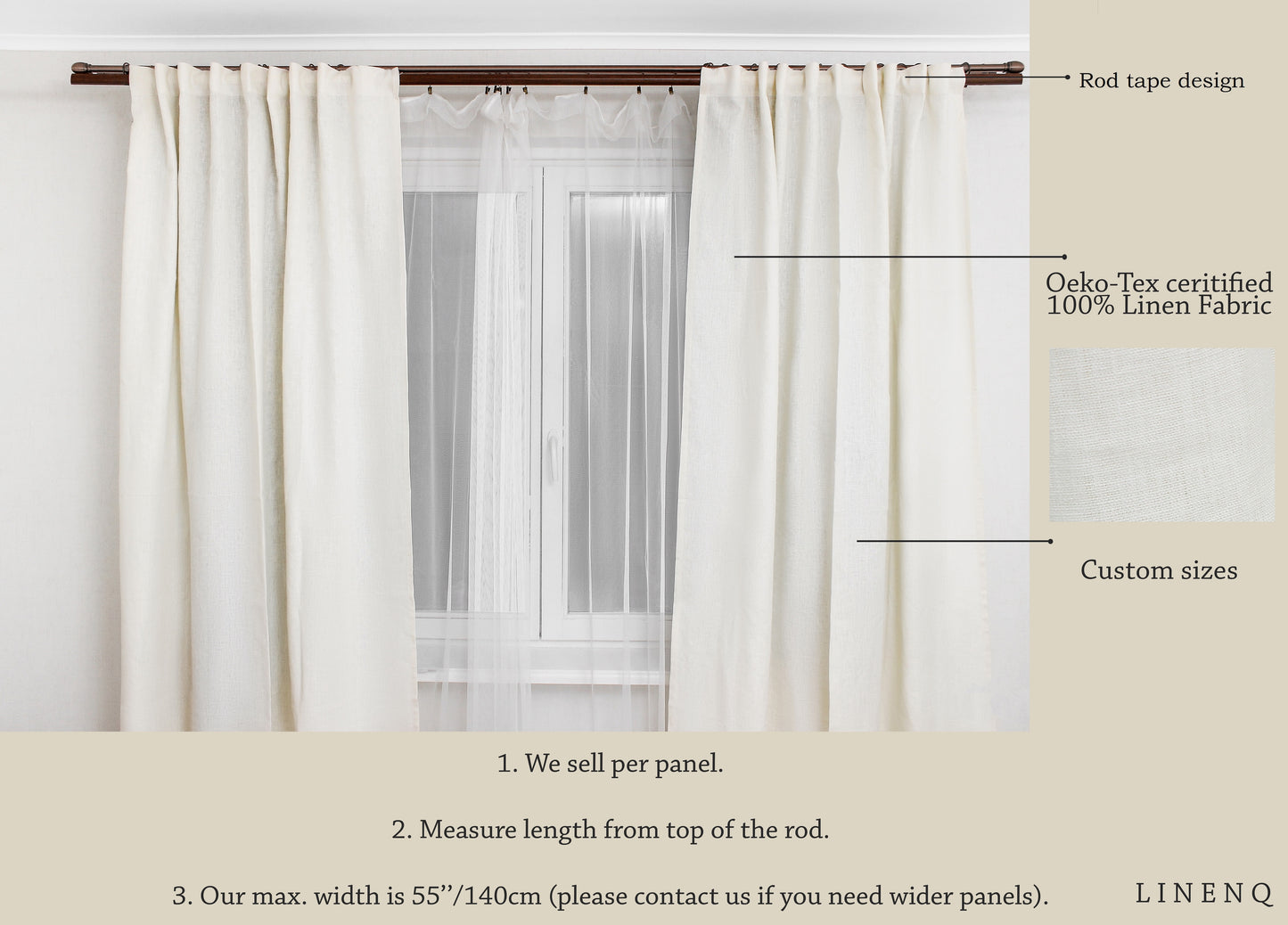 Rod tape linen curtains with Blackout lining