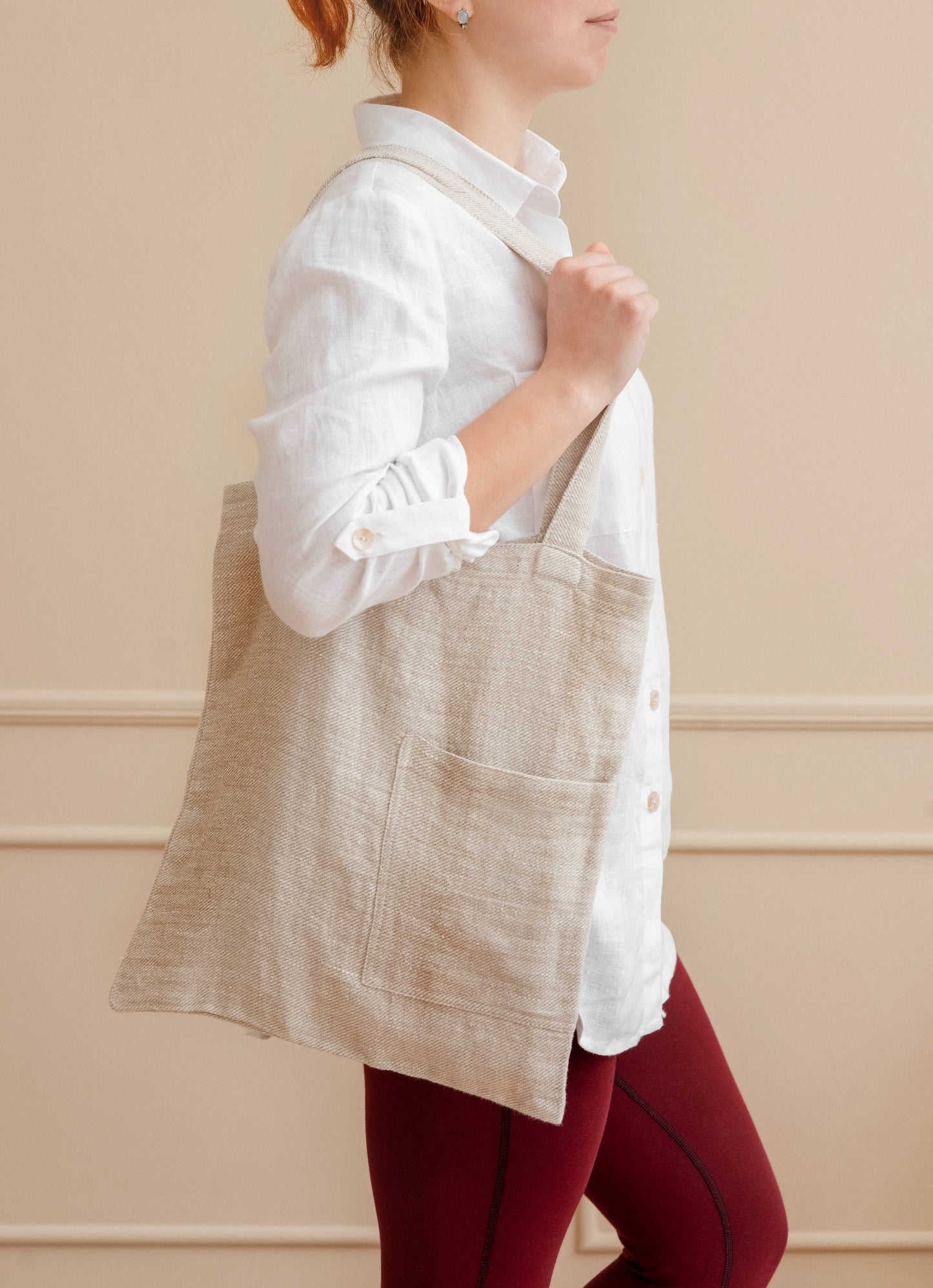 Linen tote bag with pockets