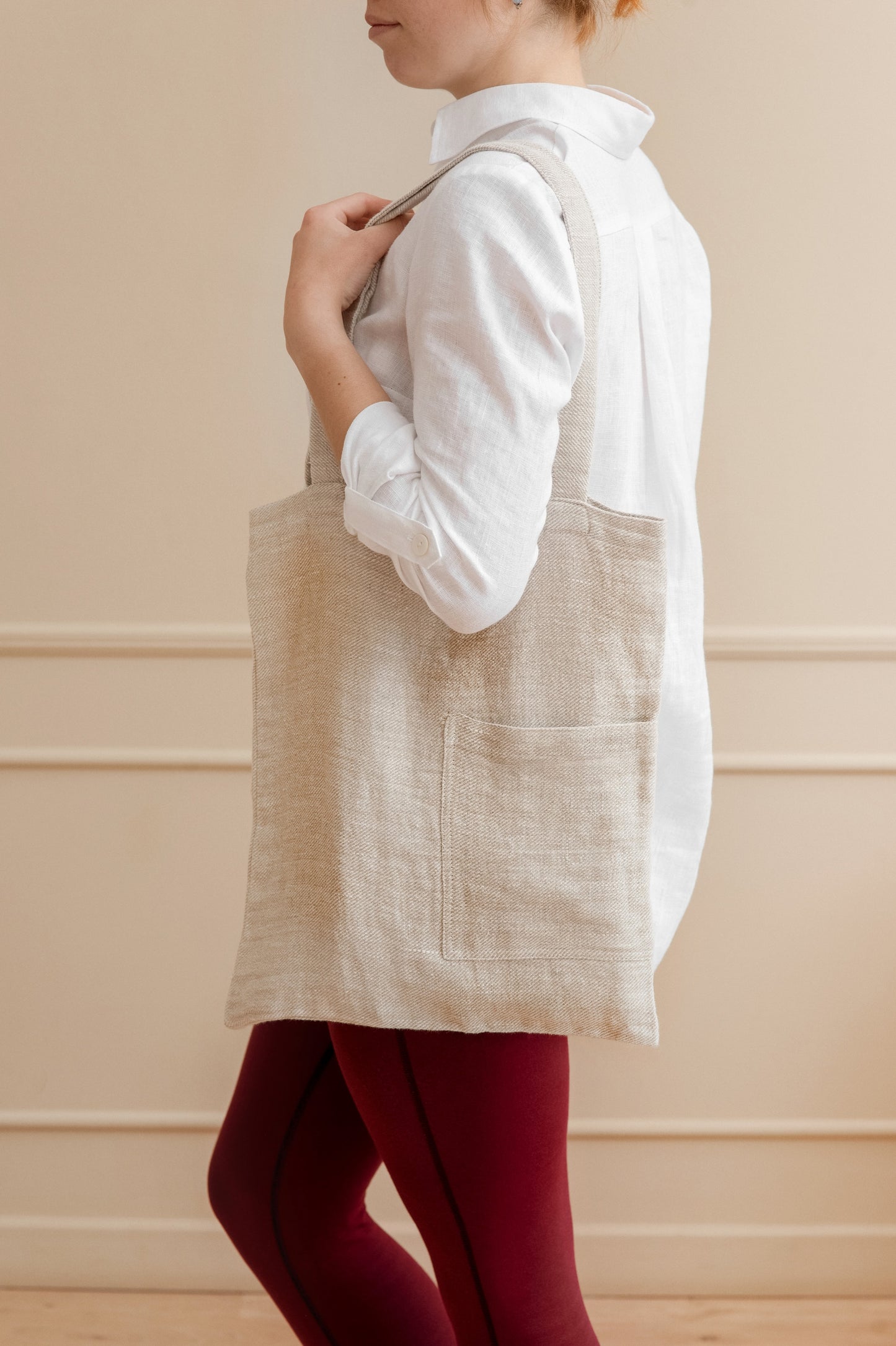 Linen tote bag with pockets