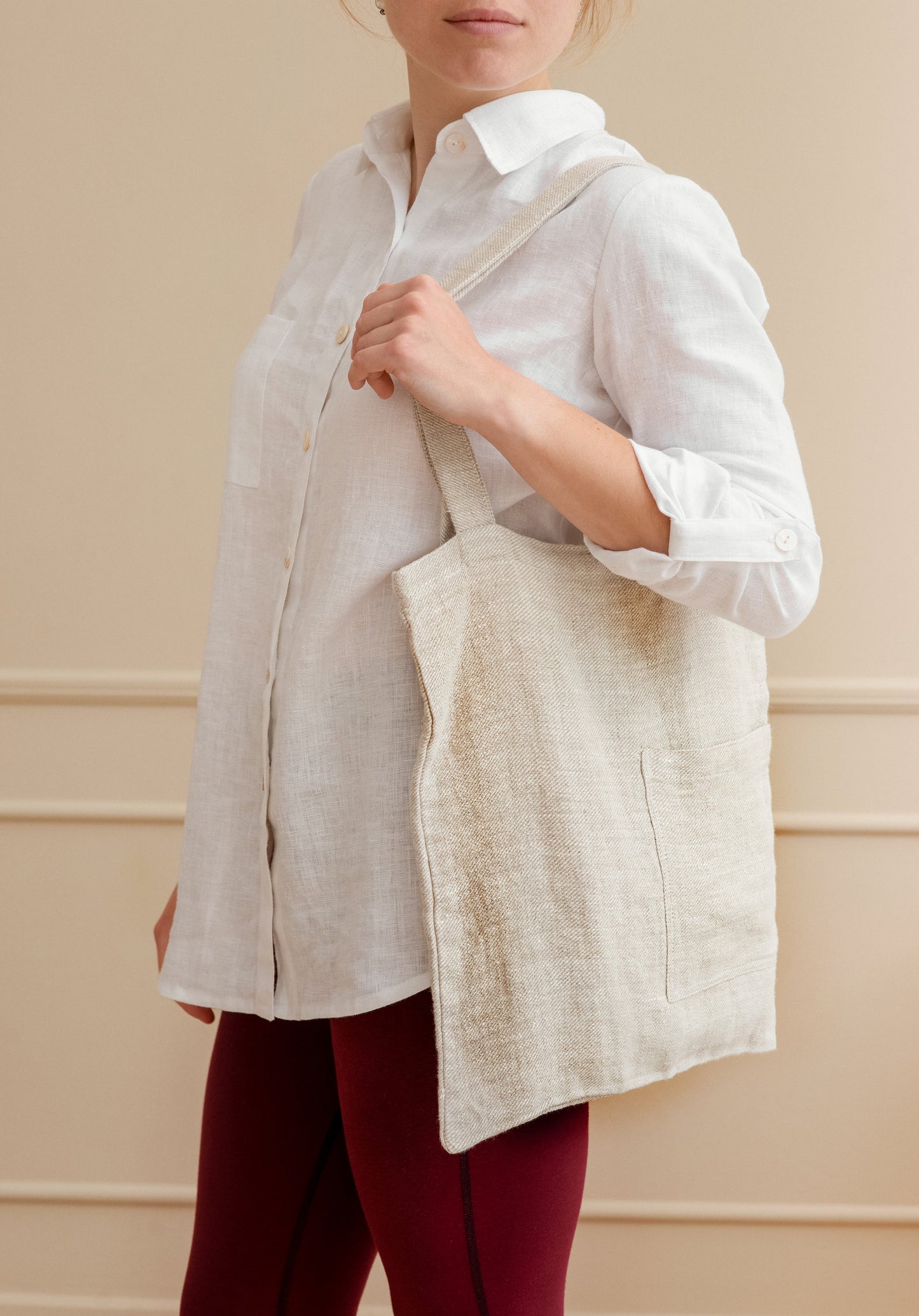 Linen tote bag with pockets