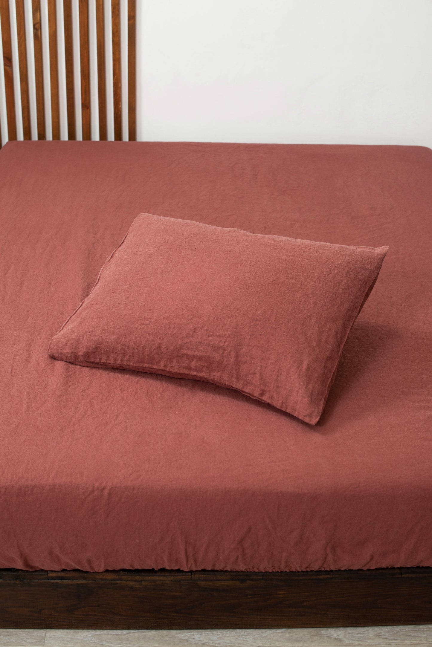 Terracotta linen bedding: Fitted sheet, Flat sheet, Pillowcase or Set