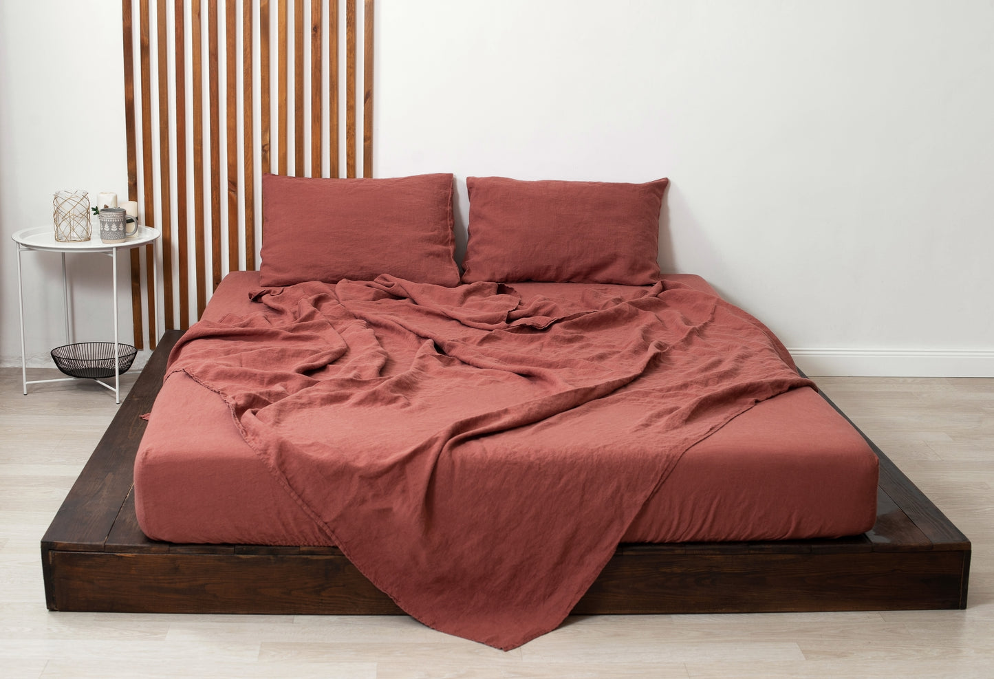 Terracotta linen bedding: Fitted sheet, Flat sheet, Pillowcase or Set