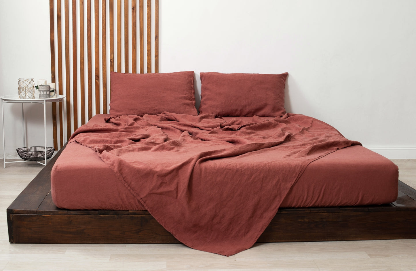 Terracotta linen bedding: Fitted sheet, Flat sheet, Pillowcase or Set