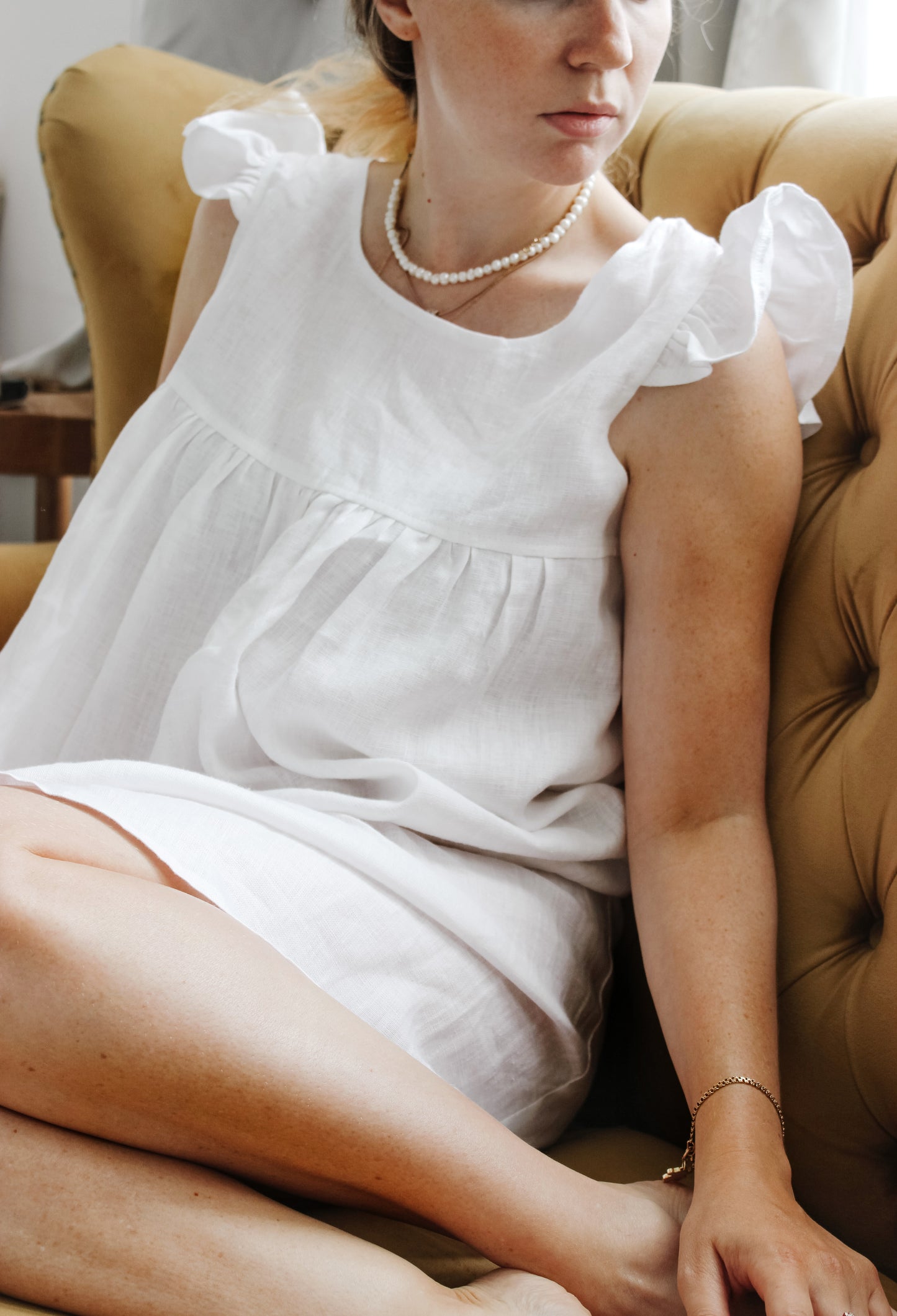 Linen nightgown with ruffles