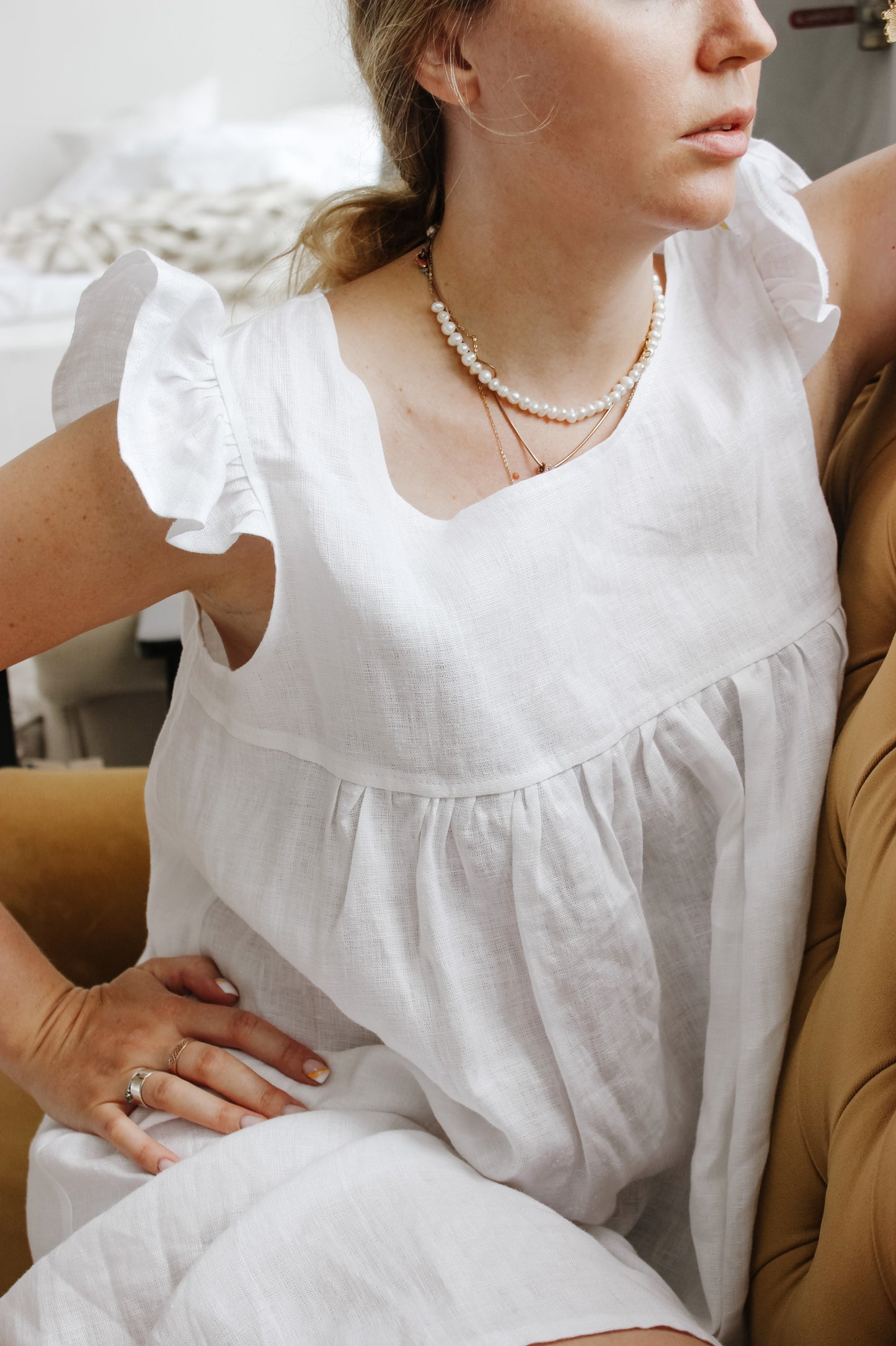 Linen nightgown with ruffles