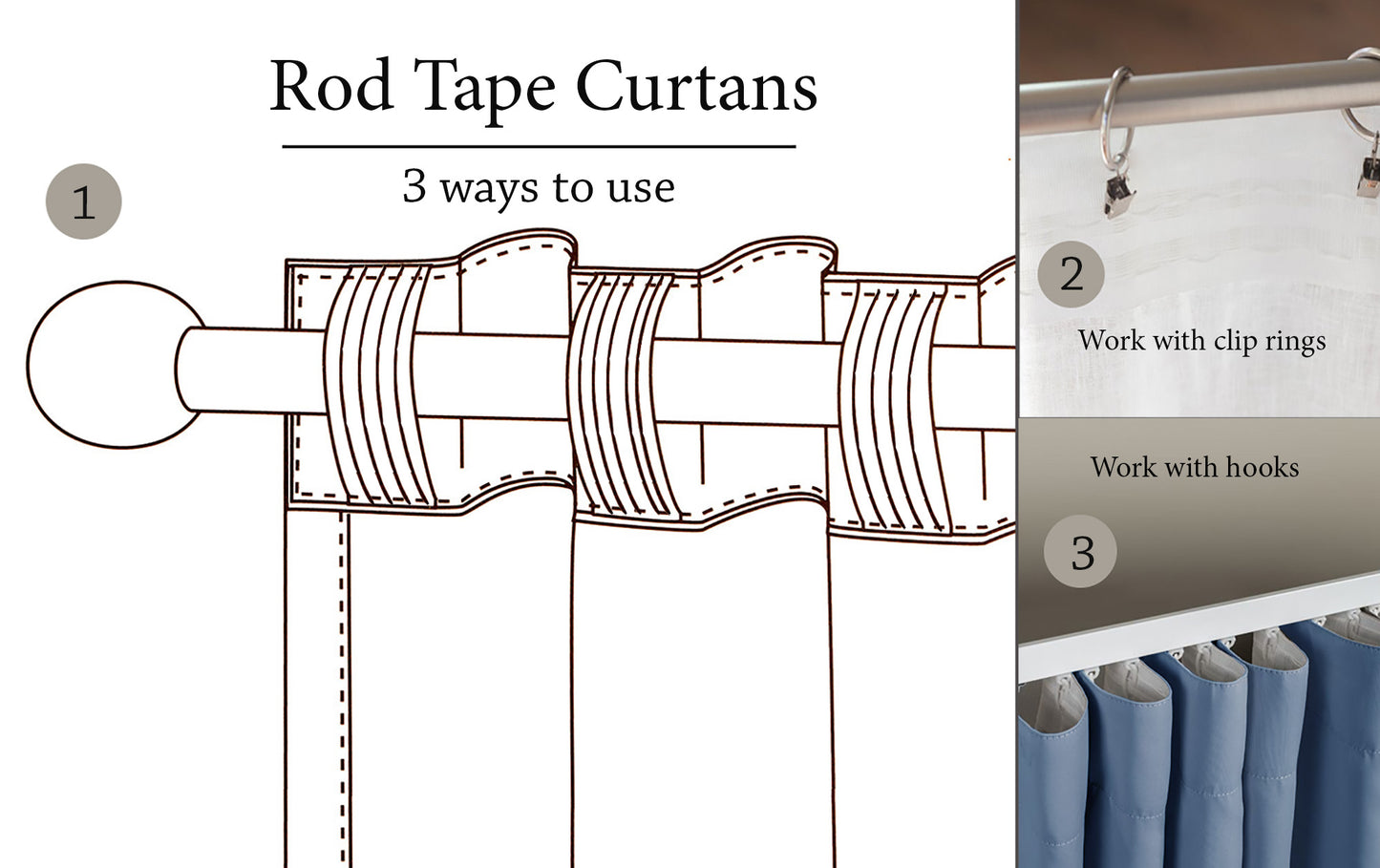 Rod tape linen curtains with Blackout lining